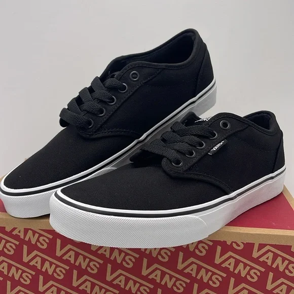 Vans Men’s Canvas Sneakers Classic Low-Top Design Atwood (Canvas) Black/White - Picture 4 of 16